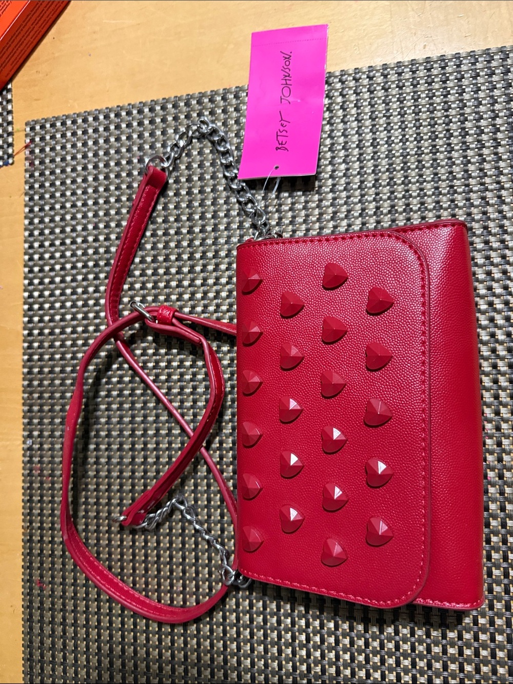 Betsey Johnson Red Studded Crossbody Phone Bag